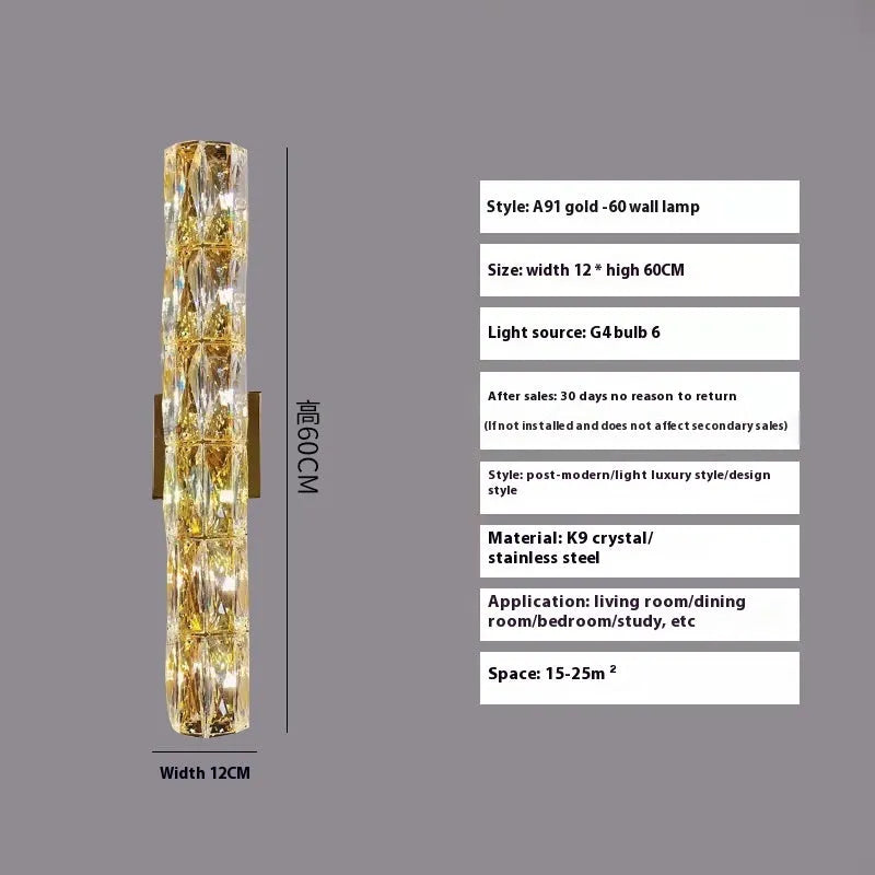 Crystal shade LED wall lamp in chrome or gold finish on stainless steel base.