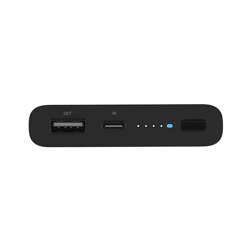 White and black large capacity 10000mAh power bank with USB-C port and wireless charging symbol.