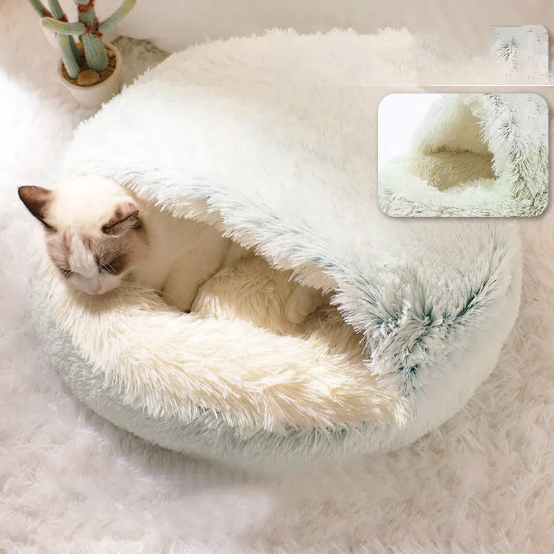 Plush shell pet nest in crystal velvet, round PP cotton cat and dog bed, 50cm diameter, cherry pink colour