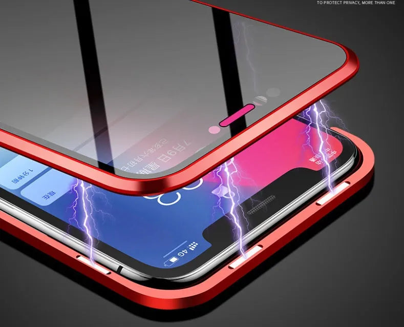 Magnetic anti-peeping phone case for Samsung Galaxy in clamshell design with double-sided glass construction