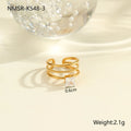 Gold inlaid zircon stainless steel ring with open mouth geometry heart drop design
