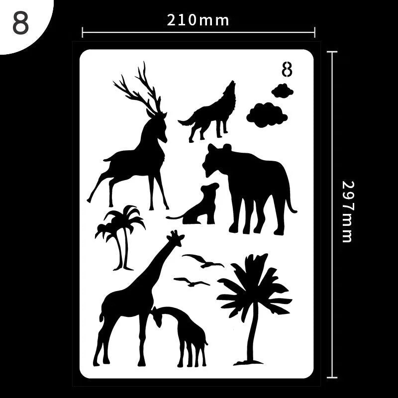 Set of white plastic drawing stencils with assorted cut-out patterns for crafts and decoration.