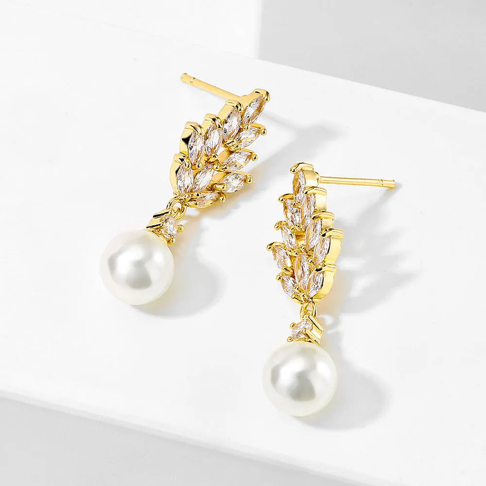 Geometric floral earrings with micro inlaid zircon in gold, platinum, or rose gold plated finish