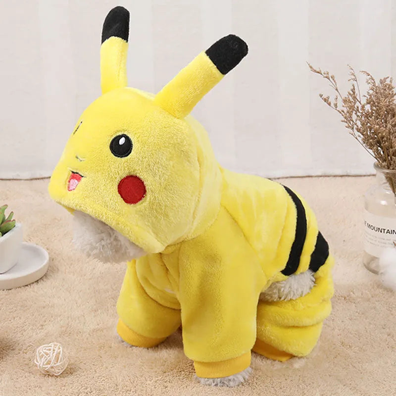 Fleece cat coat with hoodie for autumn winter pet clothing in cartoon cosplay design
