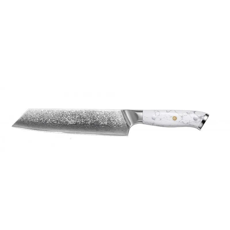 Damascus pattern VG10 steel chef's knife with 21cm blade and 11cm handle, total length 32cm