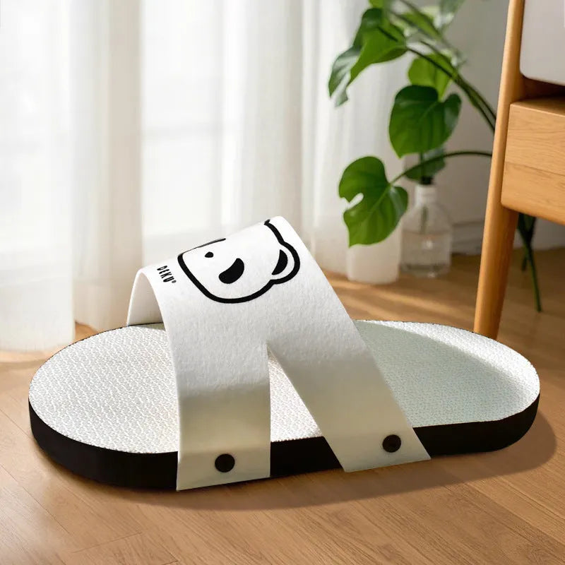 White corrugated paper cat scratch board with slipper style design for feline scratching