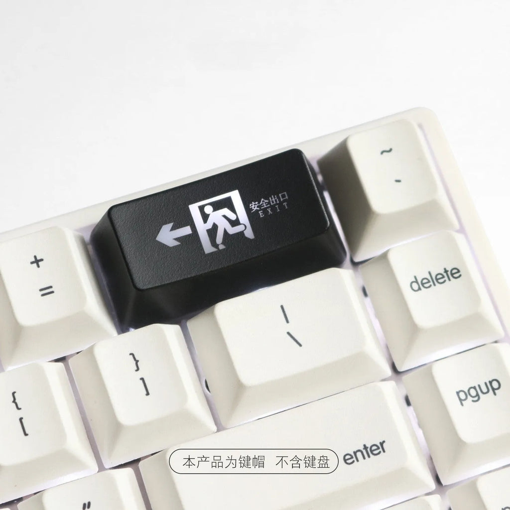Red safety evacuation exit mechanical keyboard keycap with transparent construction
