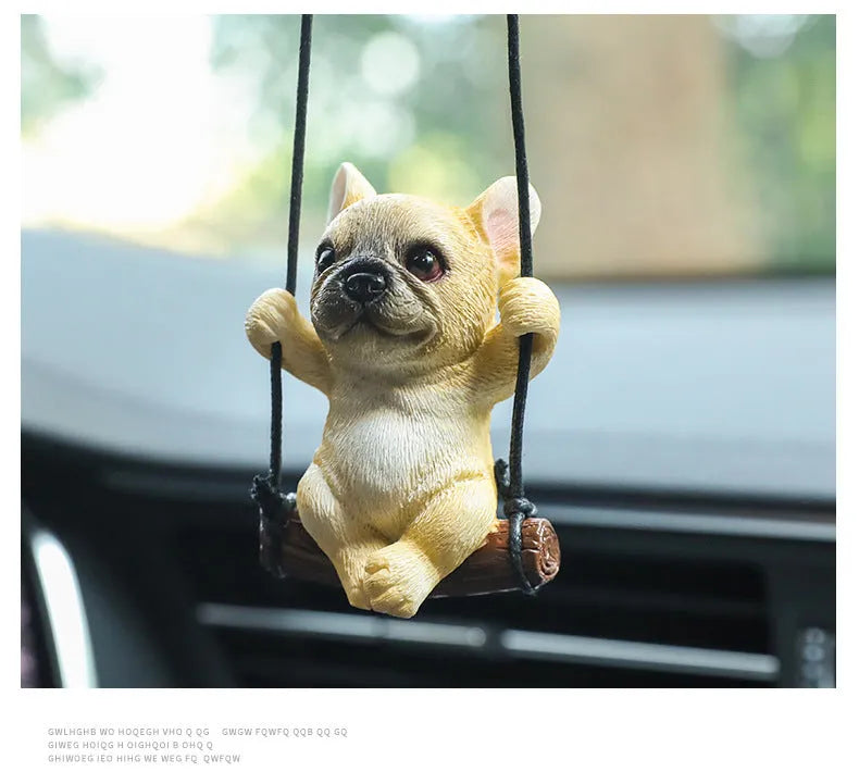 Resin bulldog cartoon car pendant ornament for rearview mirror in multiple colour options