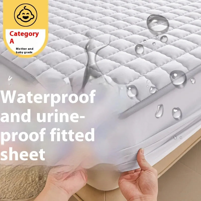 Cotton waterproof fitted sheet in blue colour with elasticated edges for mattress protection