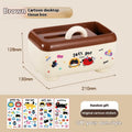 Red and brown cartoon-style plastic desktop storage organiser with grid compartments.