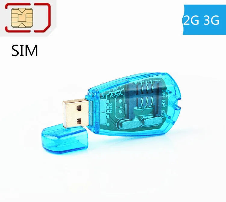 Blue USB 2.0 SIM card reader for mobile phone contact backup and SMS editing