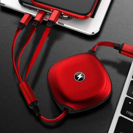 Telescopic 3-in-1 charging cable extended to 120 cm with titanium alloy connectors