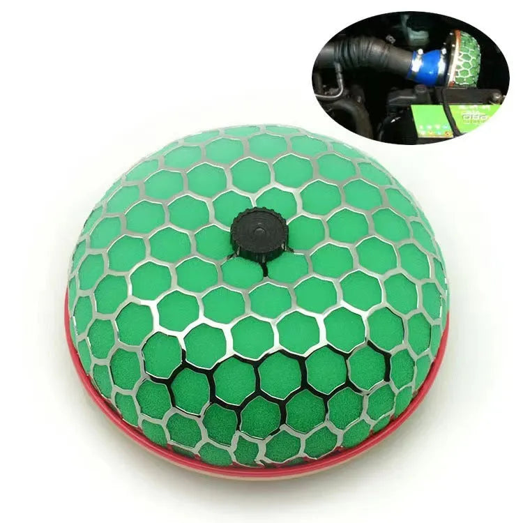 Car modification high-flow intake mushroom filter with washable sponge and aluminium base in red colour