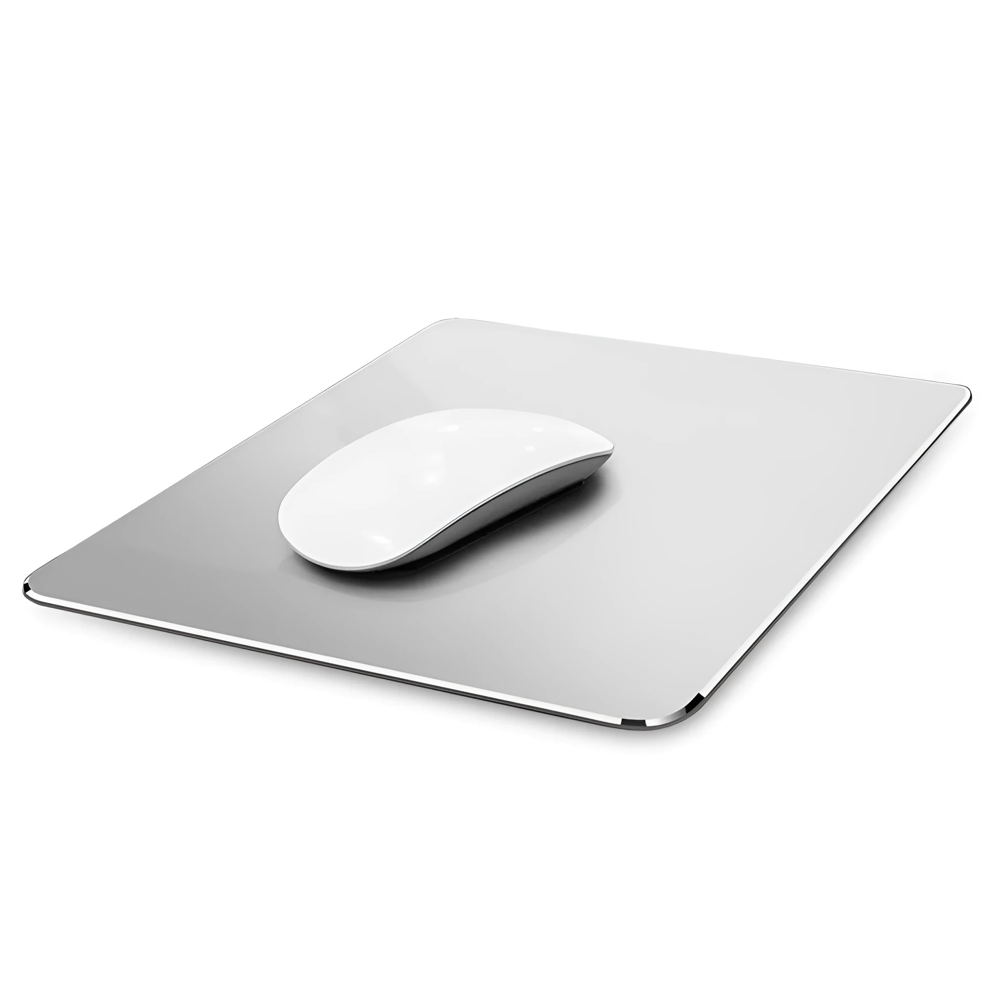 Double-sided aluminium non-slip mouse pad in black on a desk with a mouse and keyboard