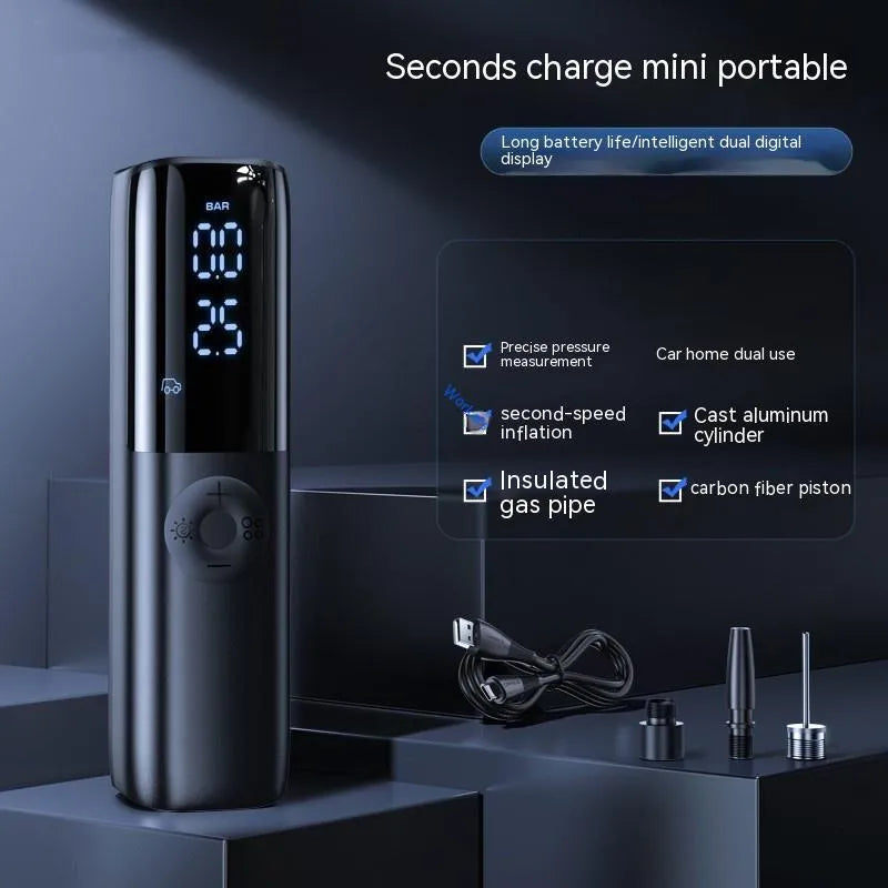 Black portable electric vehicle air pump with ABS PC housing and tyre pressure gauge