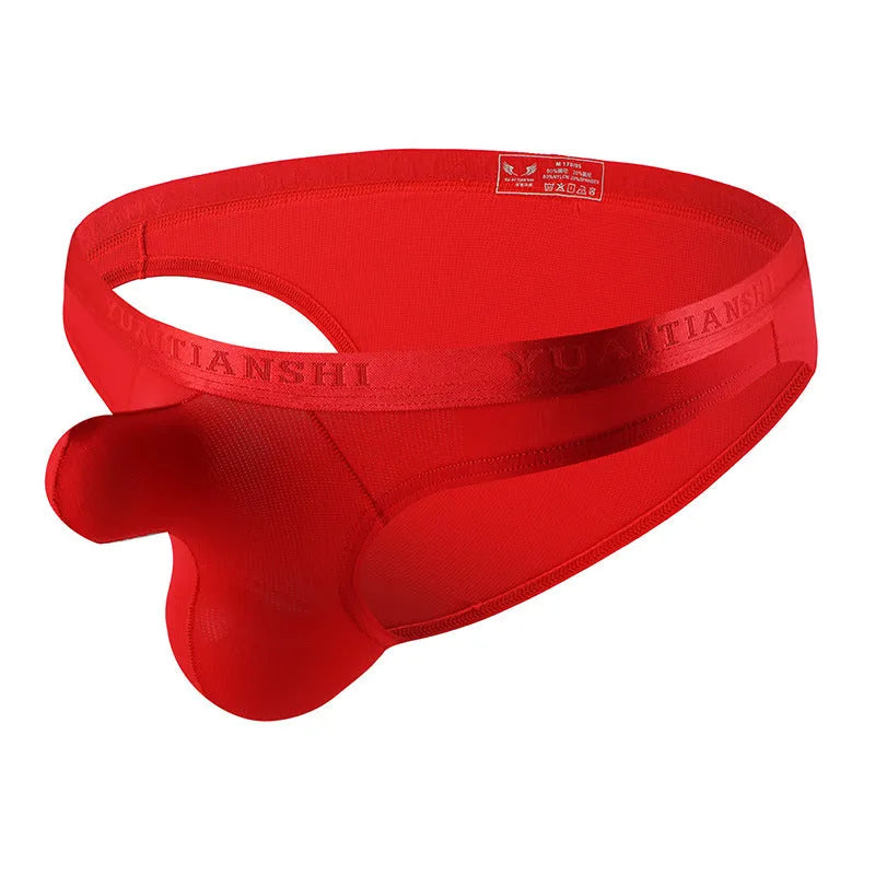 Men's thin solid colour nylon underwear in low-waist design showing breathable fabric texture