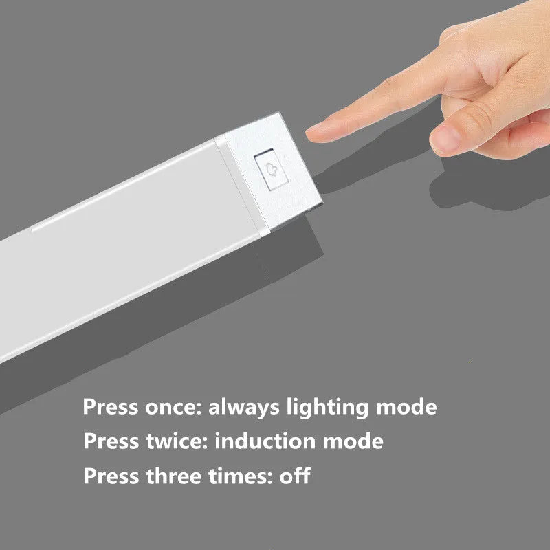 Aluminium magnetic LED strip light for cupboard with motion sensor and USB charging port.