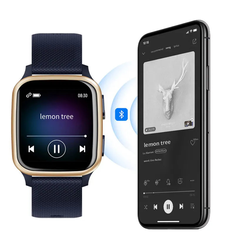 Smart bracelet fitness tracker with aluminium alloy case on wrist, showing heart rate data on screen.