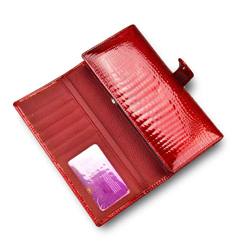 Crocodile pattern leather coin purse in wine red, black, or red colours.