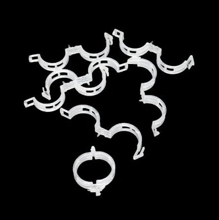 A pack of 50 plastic plant grafting clips for tomato and garden twig support.