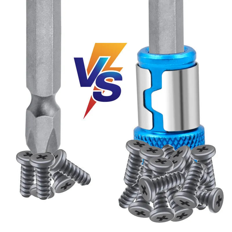 Light blue screwdriver bit with magnetic ring for slotted screw assembly