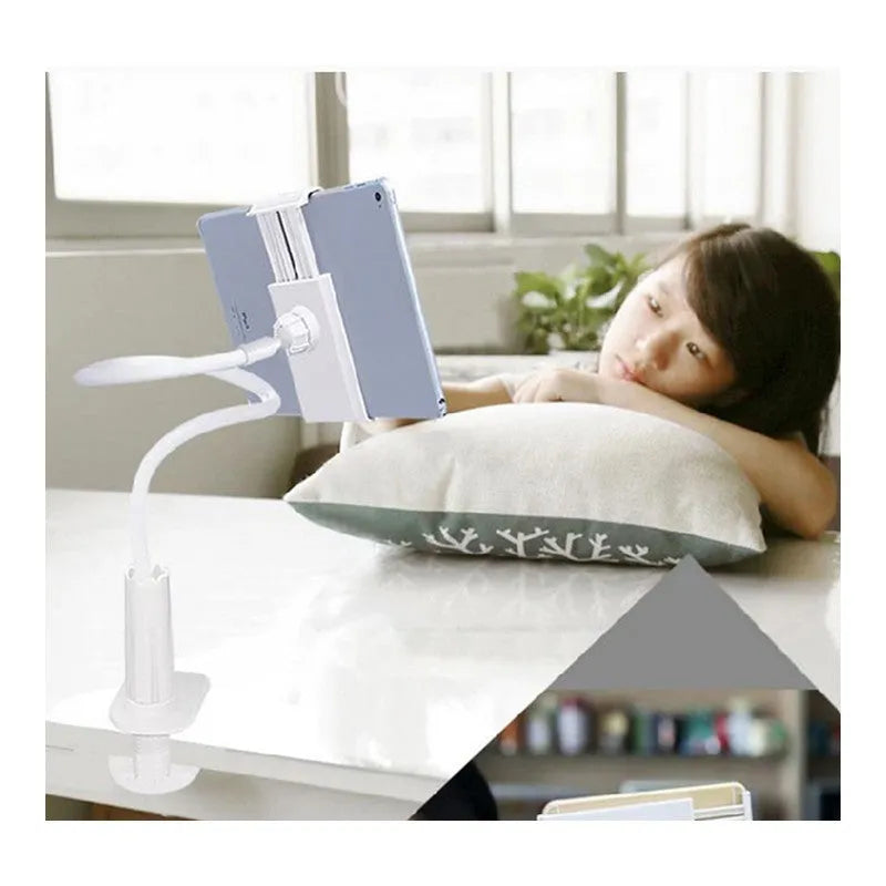 Black flexible mount holder holding tablet with adjustable arm and suction base