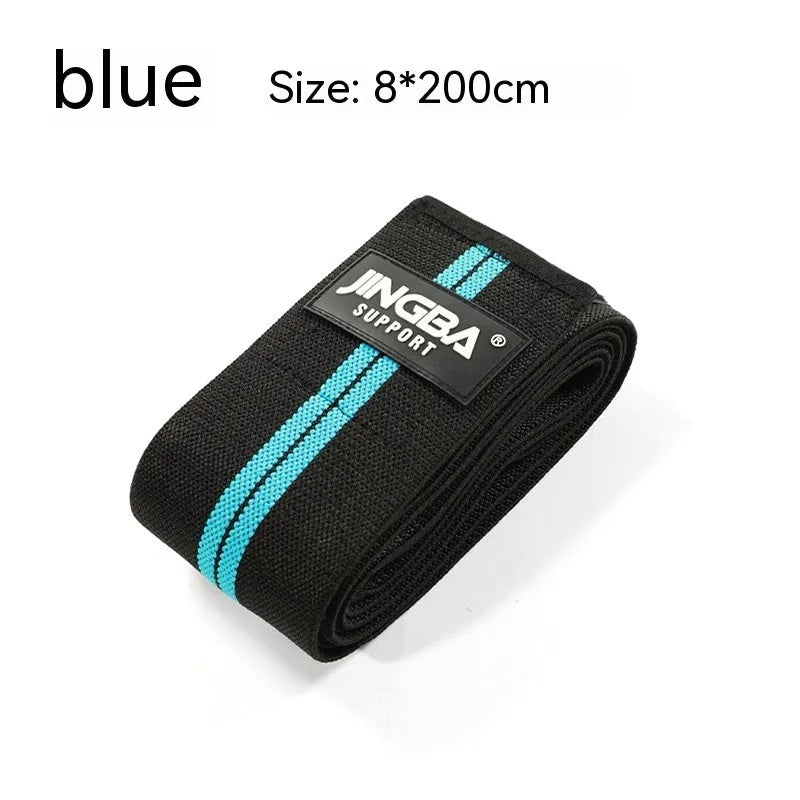 Adjustable sports knee pads in blue, grey, red, and yellow colours for weightlifting and cycling.