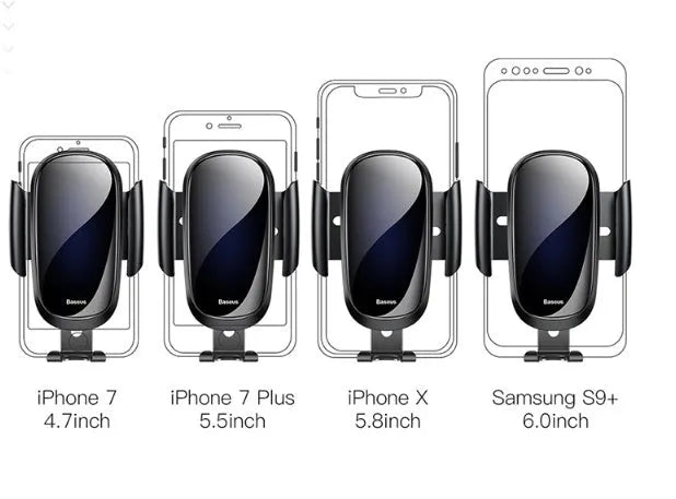 Universal car smartphone mount with adjustable clamp on a car air vent, showing 360-degree rotation.
