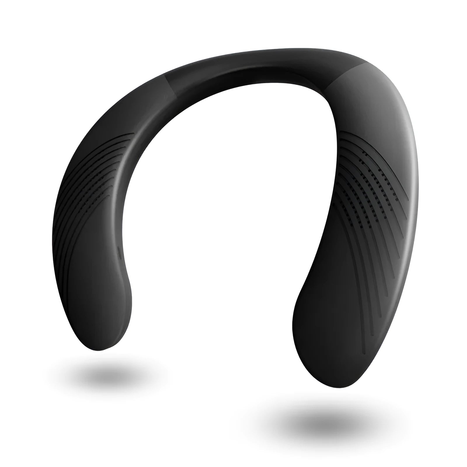 Black wearable hanging neck Bluetooth speaker with 3D surround sound and IPX4 waterproof rating