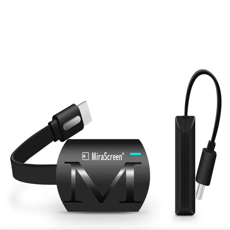 Black HD TV USB dongle device measuring 52mm by 26mm with HDMI output for 1920x1080 screen mirroring.