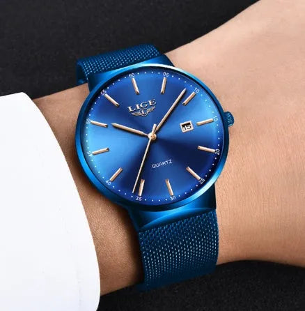 Men's stainless steel watch with 40mm dial in black, blue, and black blue colour options