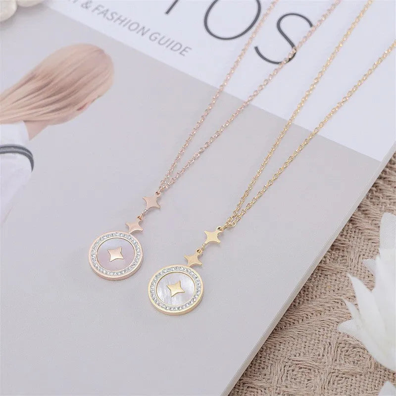Women's titanium steel necklace with six-pointed star pendant in rose gold or gold colour options