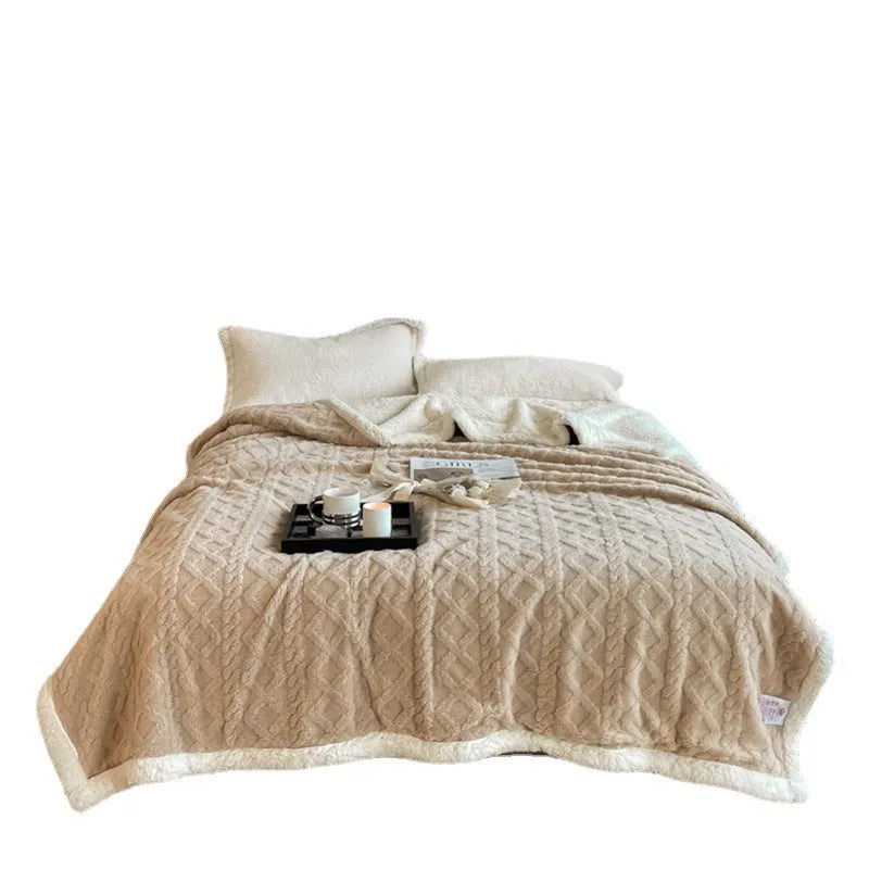 Polyester thermal flannel blanket in beige colour, sized 180cm by 200cm for winter warmth.