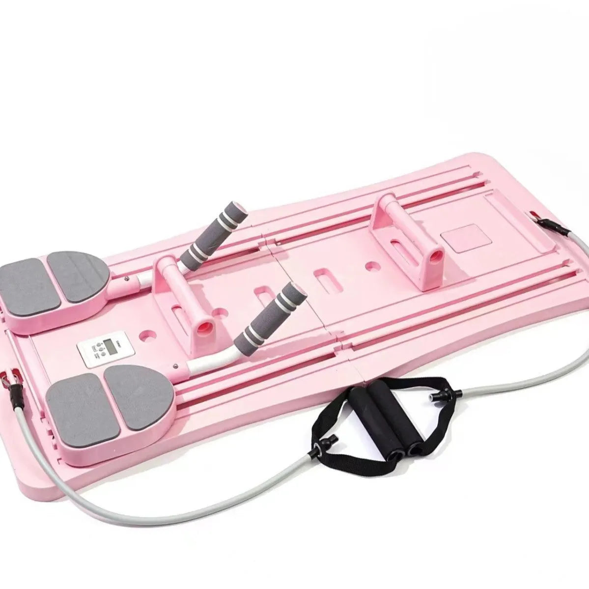 Foldable purple PP fitness belly panel shown flat, used for core workouts at home.