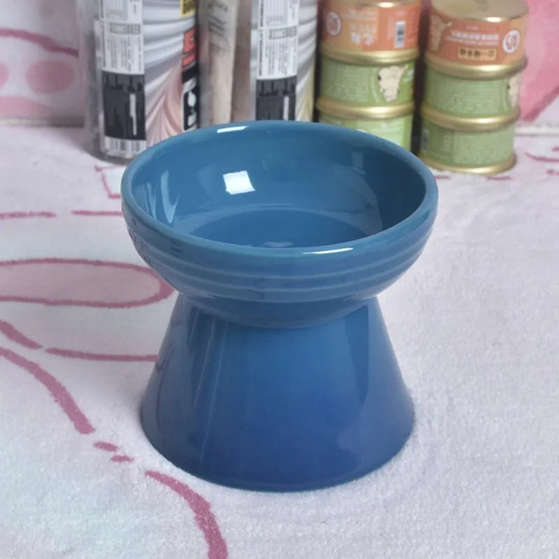 Black ceramic pet bowl with chin-high foot and neck protector anti-tumble design for cats and dogs