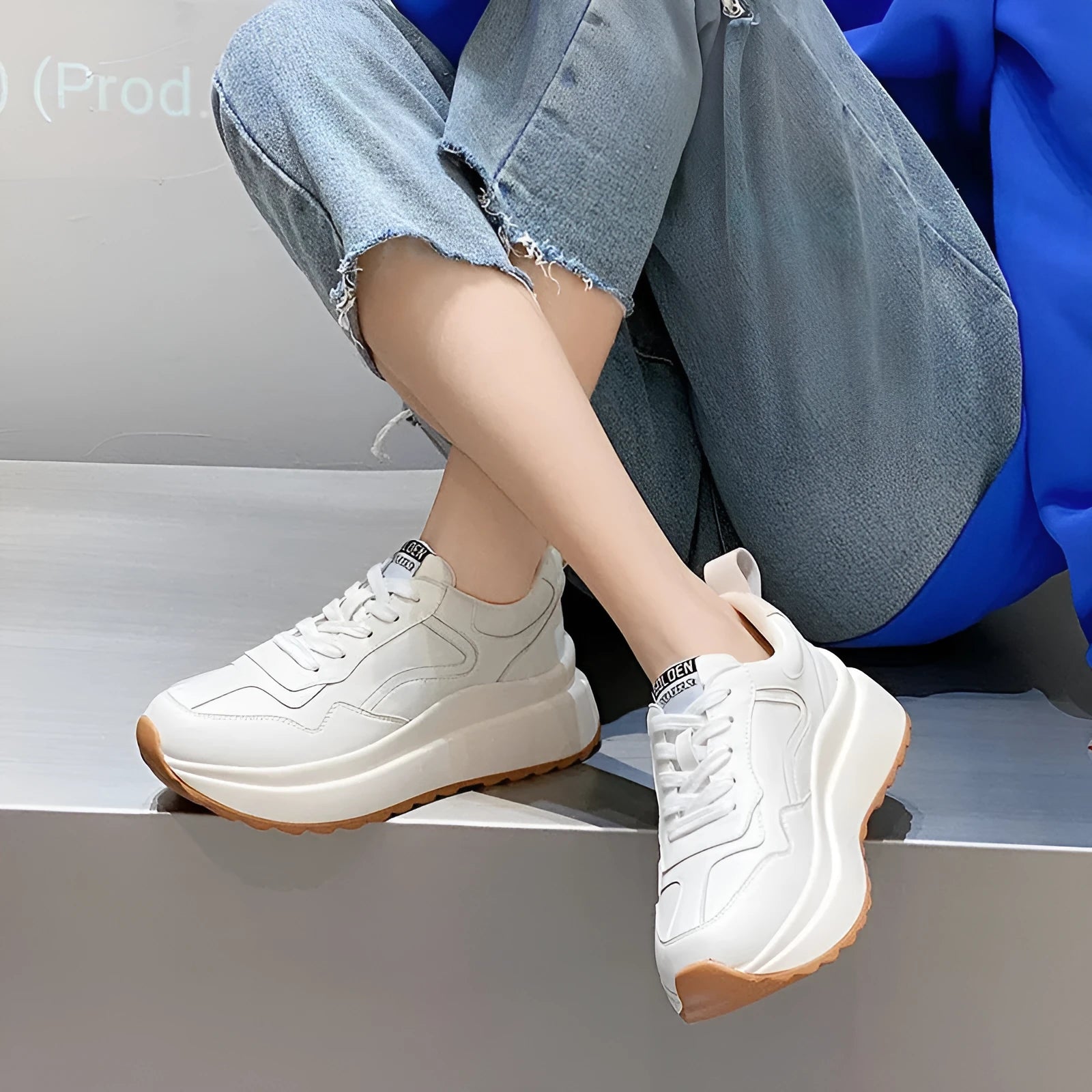 Women's beige cowhide leather casual sports shoes with mesh lining, PU sole, and cross strap detail
