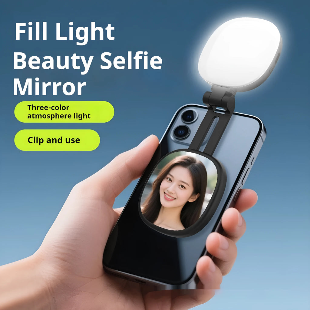 Black mobile phone magnetic selfie fill light with adjustable three-colour temperature settings