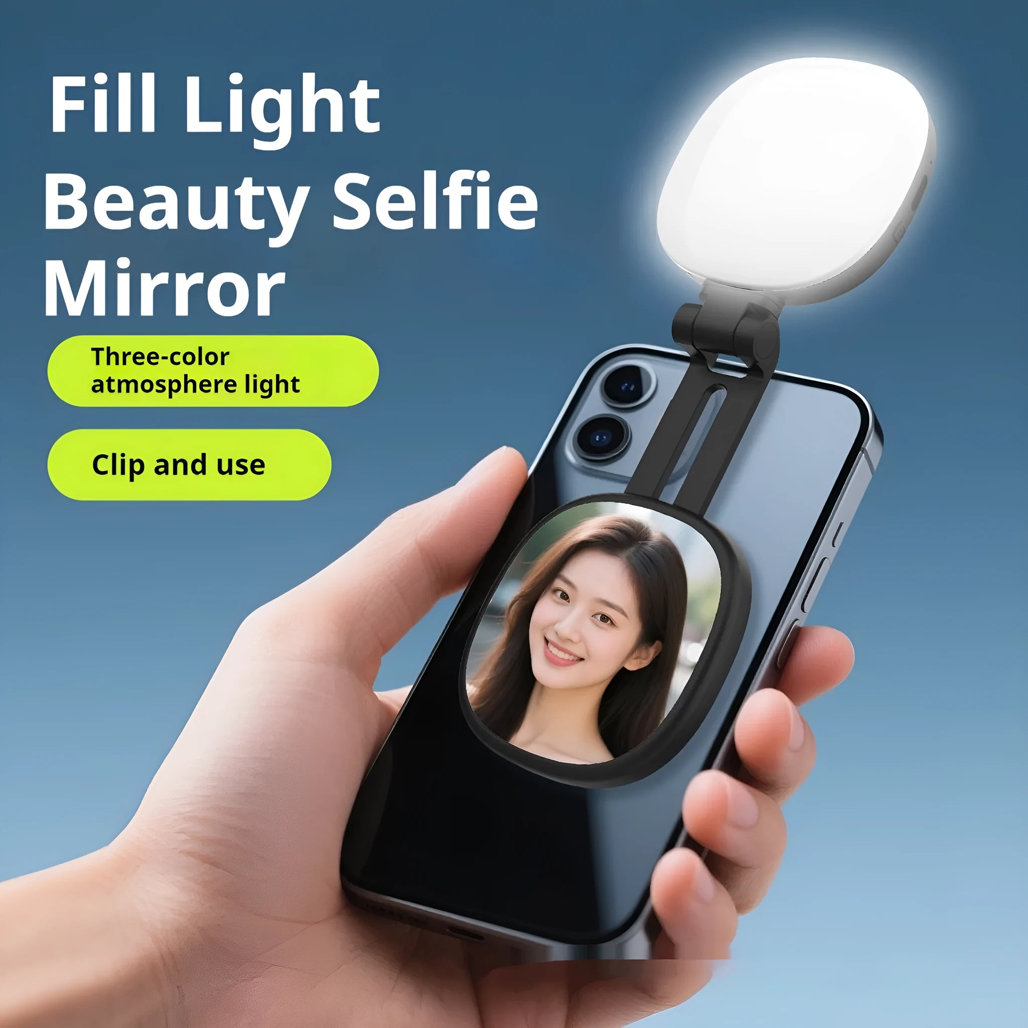 Black mobile phone magnetic selfie fill light with adjustable three-colour temperature settings