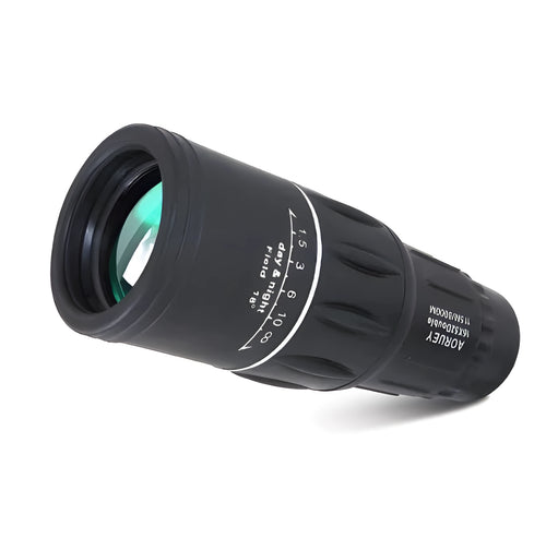 Black 16x52 monocular with 52mm objective lens and textured grip