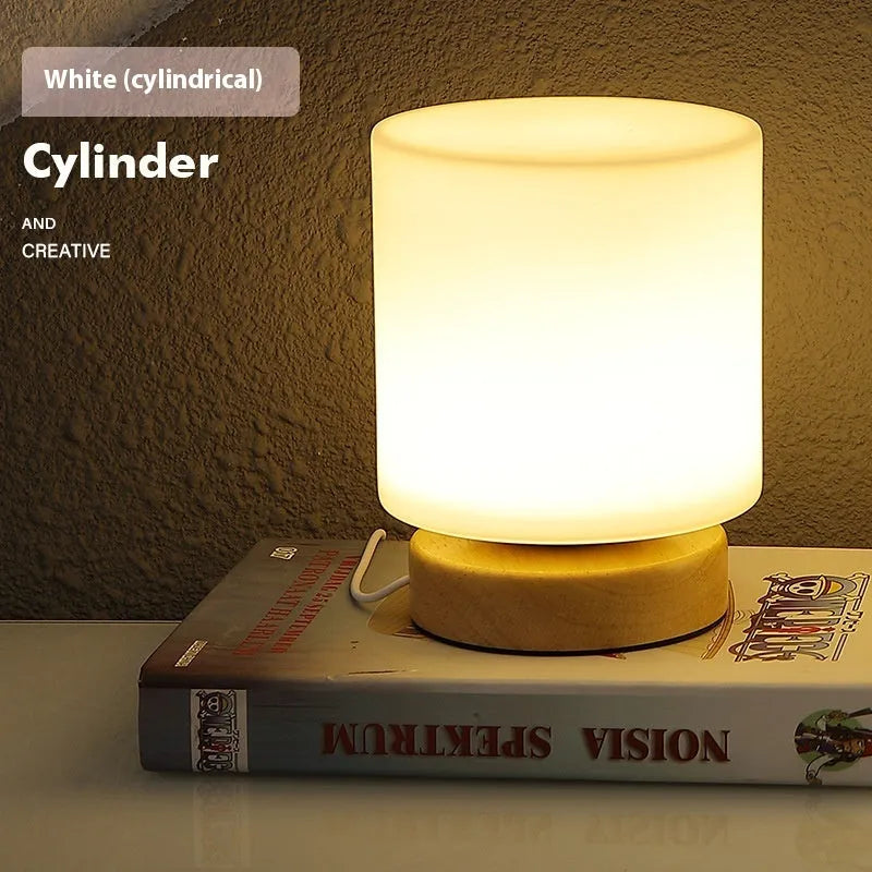 Nordic solid wood USB table lamp with touch dimming in flower shape design for bedroom