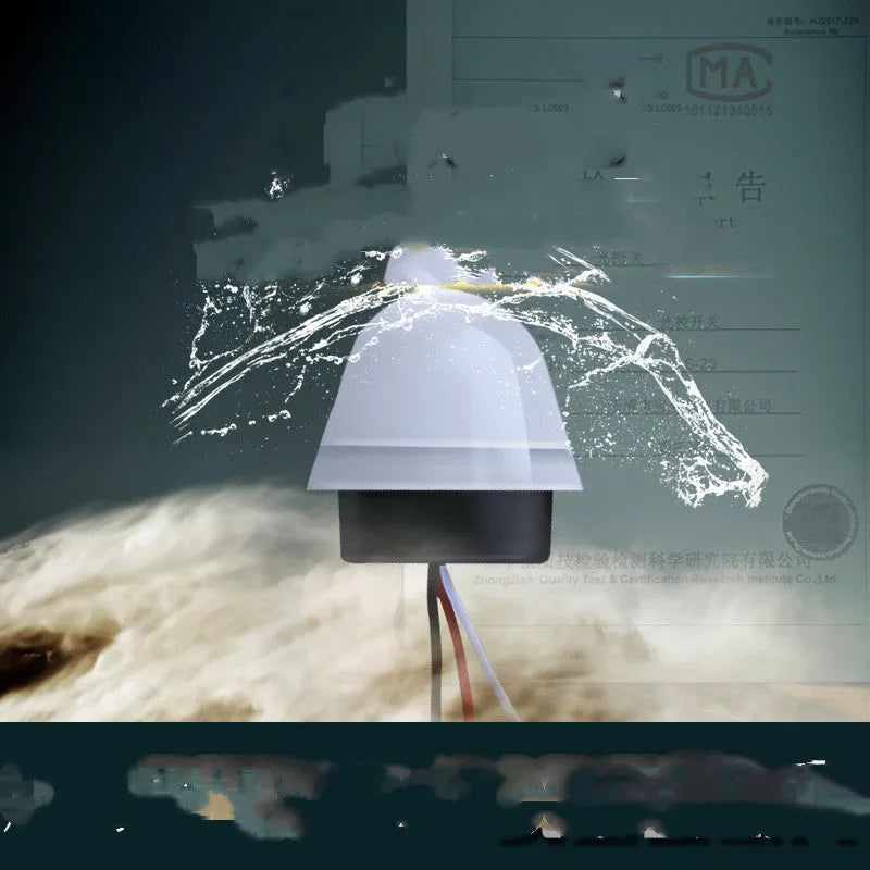 White automatic induction street lamp with sensor for outdoor security lighting.