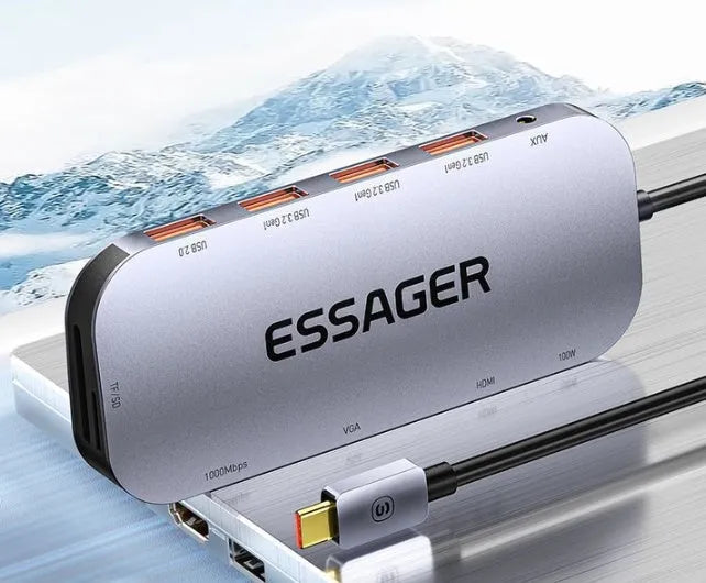 11-in-1 USB-C expansion dock with a 20cm cable and Gigabit Ethernet port.