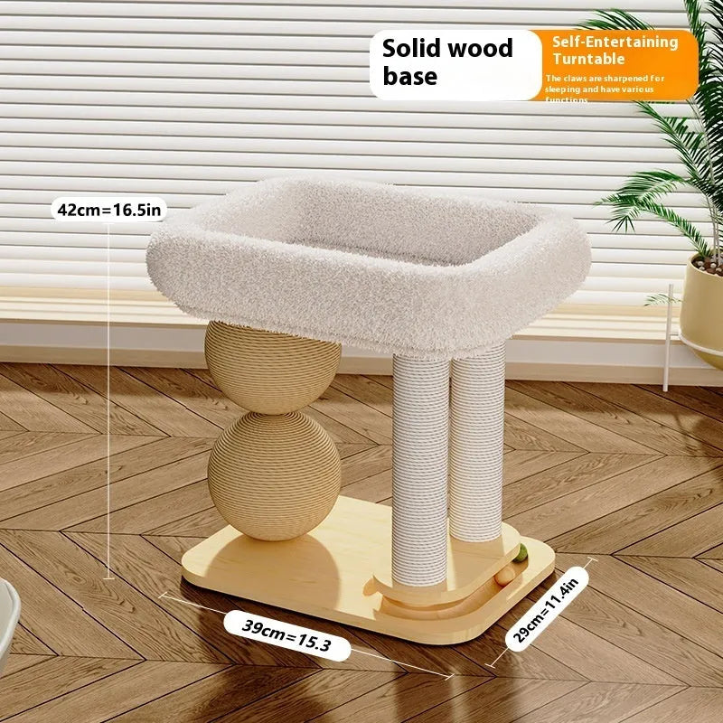 Pine wood cat ball nest scratching post and bed in a simple style