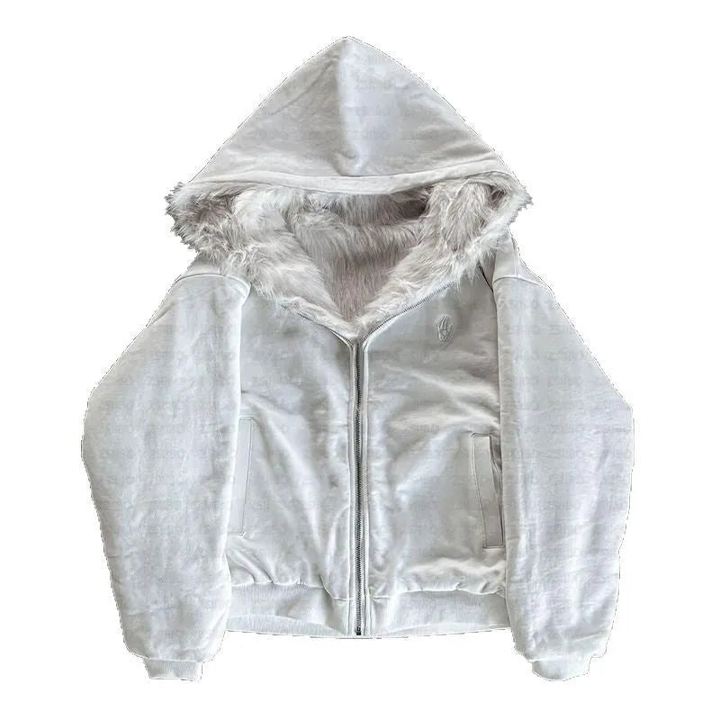 Baggy cardigan-style coat in black or white with long sleeves and loose fit