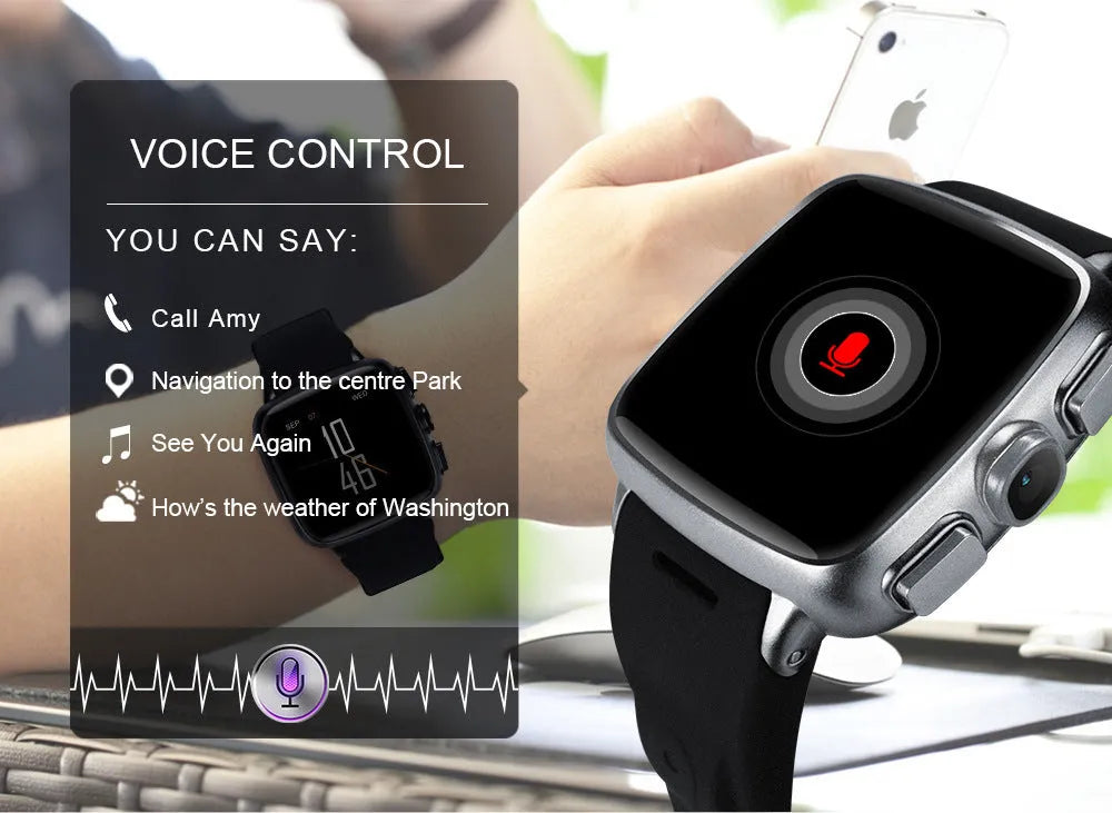 Black and white Z01 smart watch showing its 1.54-inch touchscreen and wrist strap.