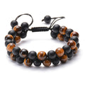 Geometric matte black agate couple bracelets for matching wear.