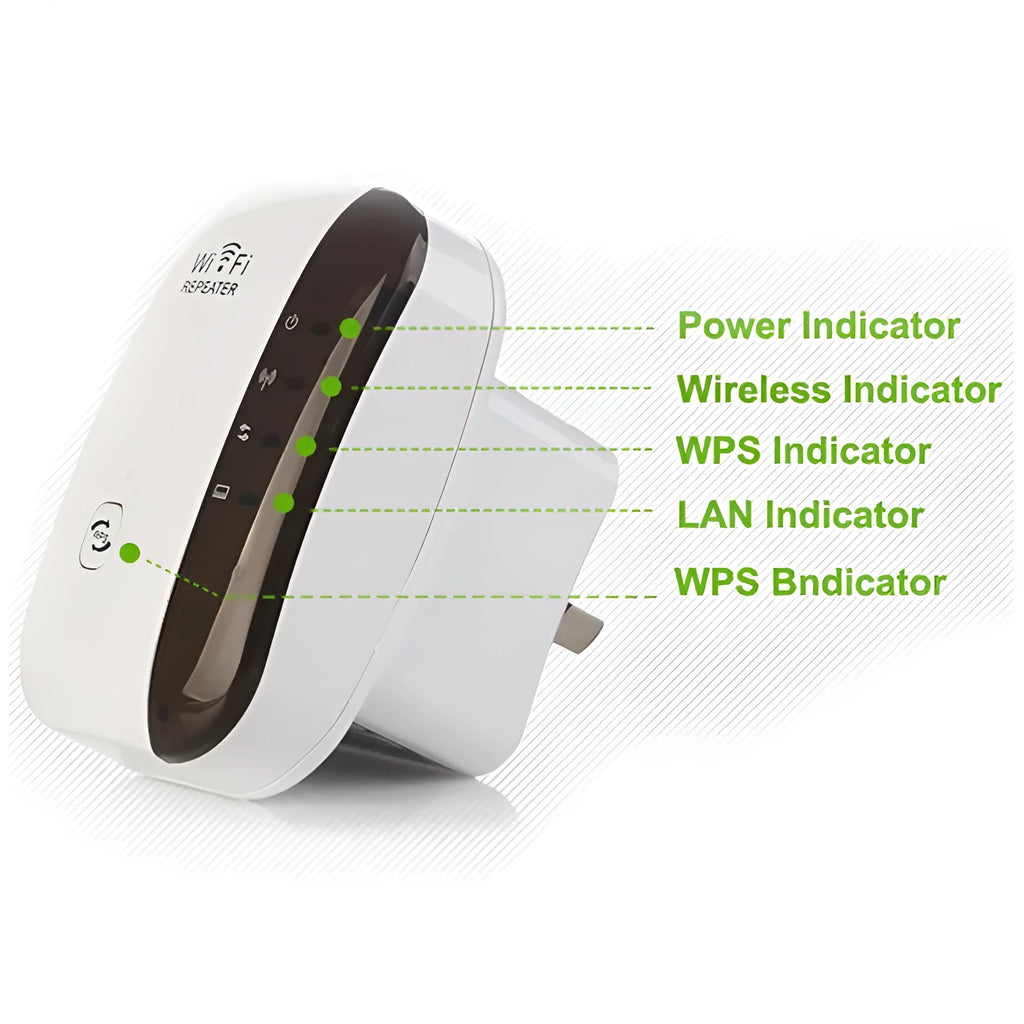 Wireless WiFi Repeater 300Mbps with 2dBi antennas, UK plug, white and black