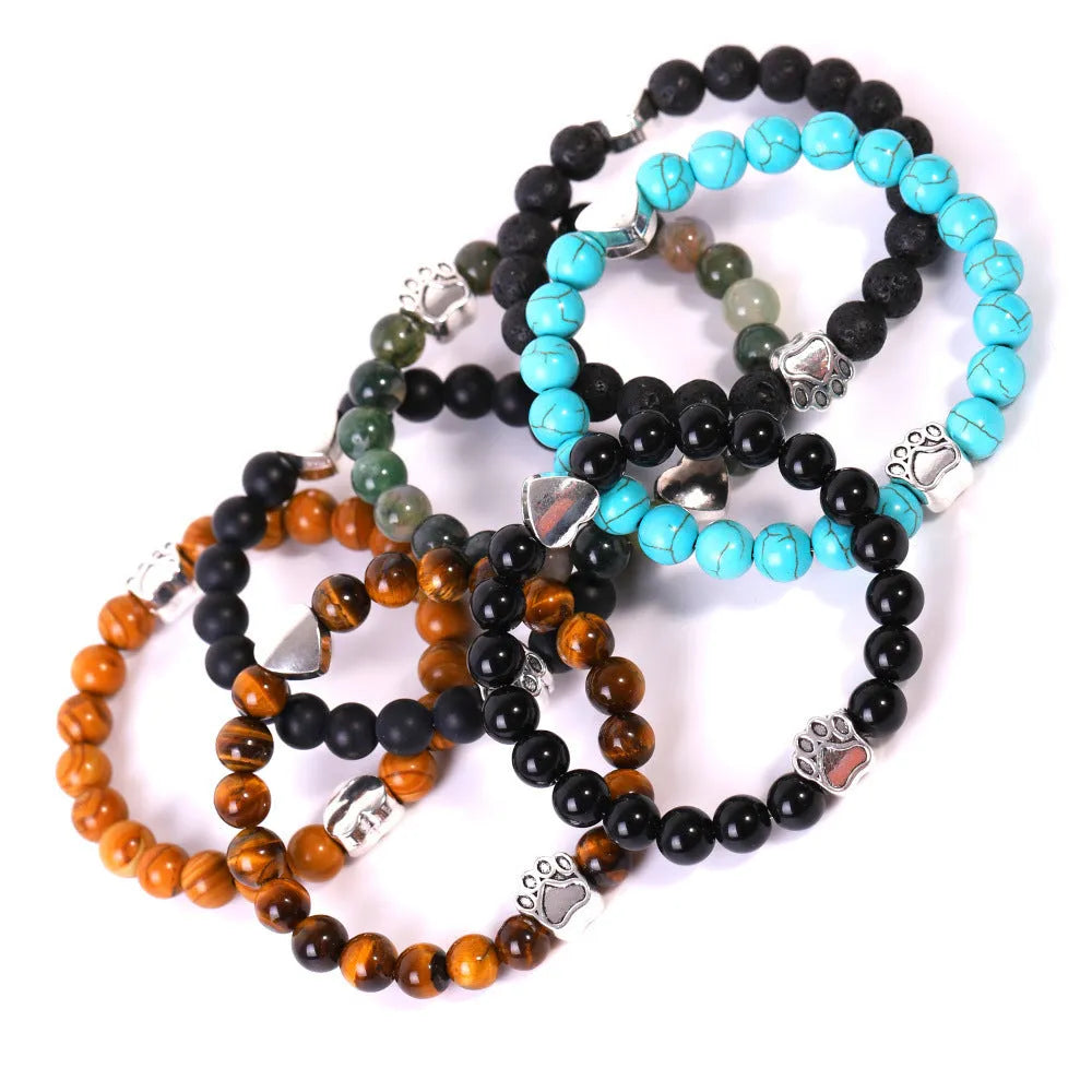 Tigereye Indian Agate stone beaded bracelet with geometric round shape and multiple style options