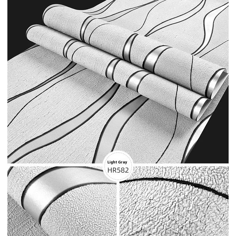 Curve stripe 3D velvet decorative wallpaper roll showing textured surface