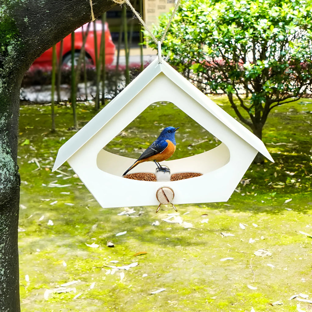 European-style iron bird nest feeder with anti-rain roof in modern simple design for outdoor garden decoration